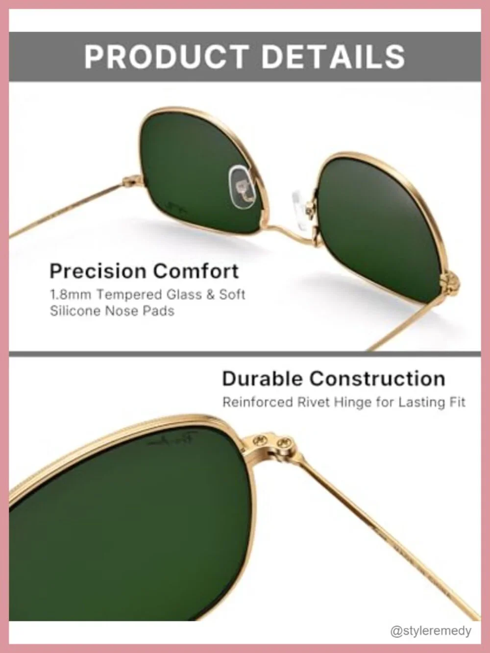 Square Metal Frame Sunglasses UV400 Glass Lens Classic Retro Driving